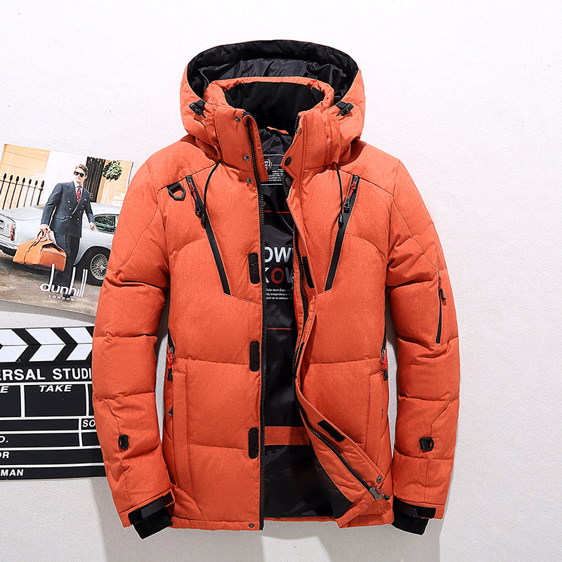 Men's Insulated Winter Parka with Stand-Up Collar and Hood Orange Jacket & Coats