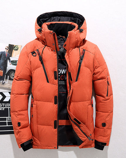 Men's Insulated Winter Parka with Stand-Up Collar and Hood Orange Jacket & Coats
