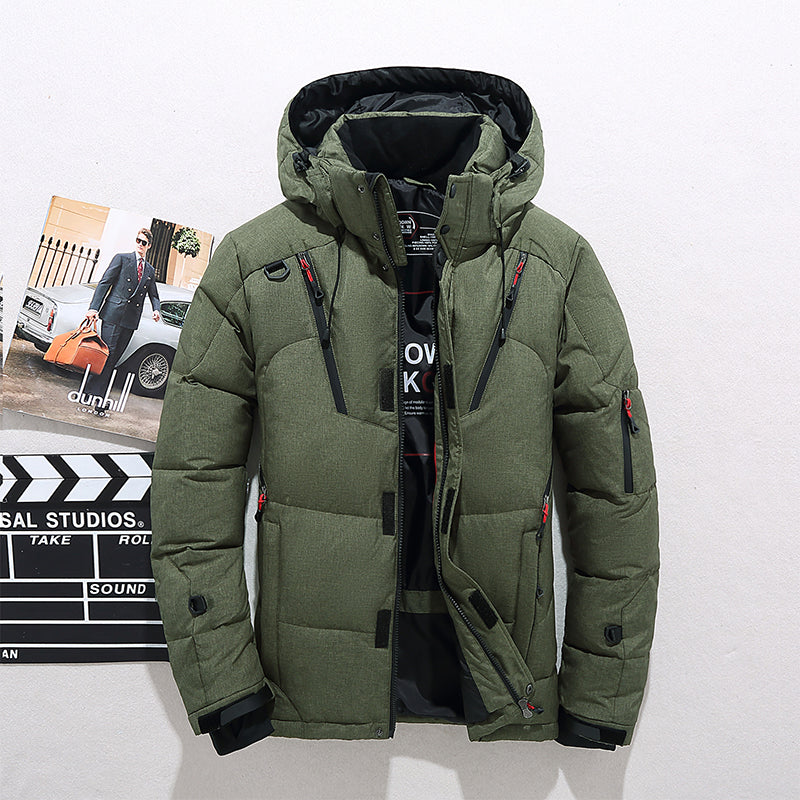 Men's Insulated Winter Parka with Stand-Up Collar and Hood Green Jacket & Coats