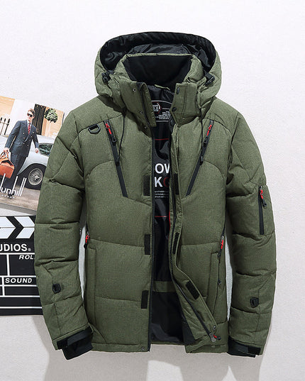 Men's Insulated Winter Parka with Stand-Up Collar and Hood Green Jacket & Coats