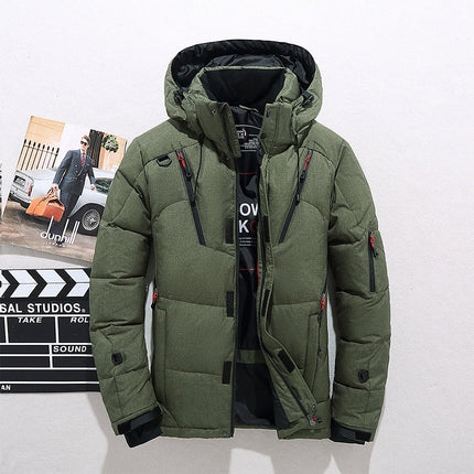 Men's Insulated Winter Parka with Stand-Up Collar and Hood Green Jacket & Coats