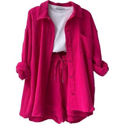 Charlotte | Women's Cotton Two-Piece Suit Dark Pink