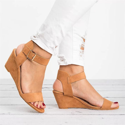 Women's Elegant Wedge Strap Sandals Brown sandals