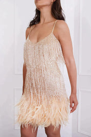 Nika | Sequin Fringe Feather Dress Dresses