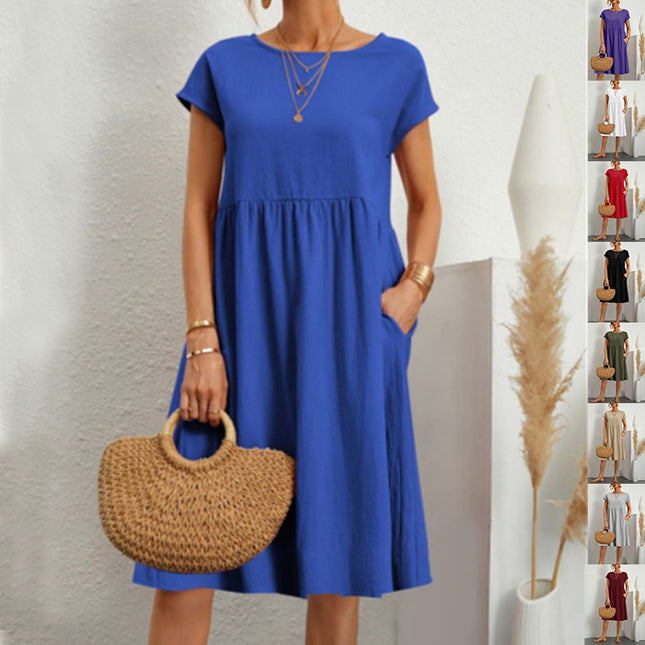 Women’s A‑Line Short‑Sleeve Dress with Pockets Dresses