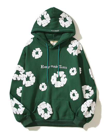 Pure Cotton Kapok Foam-Print Hoodie Sweater Green Hoodie