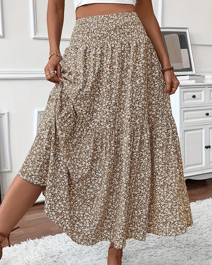 Women's Boho Floral Maxi Skirt Khaki Skirts