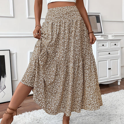 Women's Boho Floral Maxi Skirt Khaki Skirts