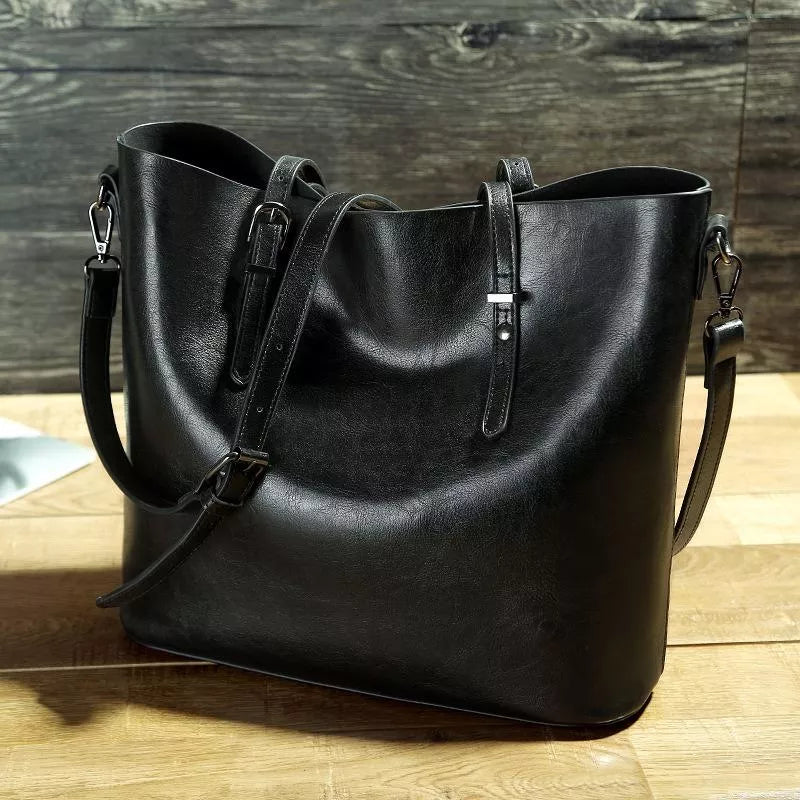 Nicholle | Vintage Leather Shoulder Handbag Black Handbags