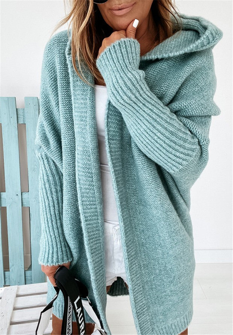 Oversized Bat-Sleeve Hooded Cardigan – Chic Comfort Mint Green Women Jacket