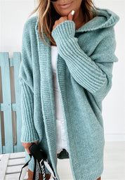 Oversized Bat-Sleeve Hooded Cardigan – Chic Comfort Mint Green Women Jacket