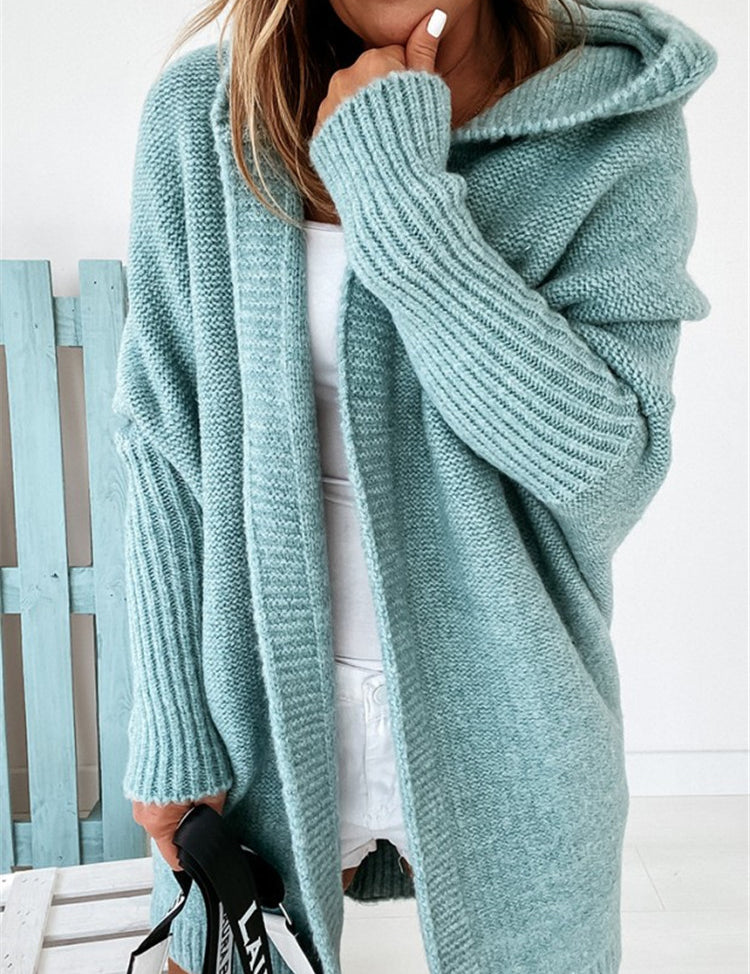 Oversized Bat-Sleeve Hooded Cardigan – Chic Comfort Mint Green Women Jacket