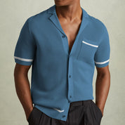 Amalfi Cuban Collar Polo Shirt Blue Shirts