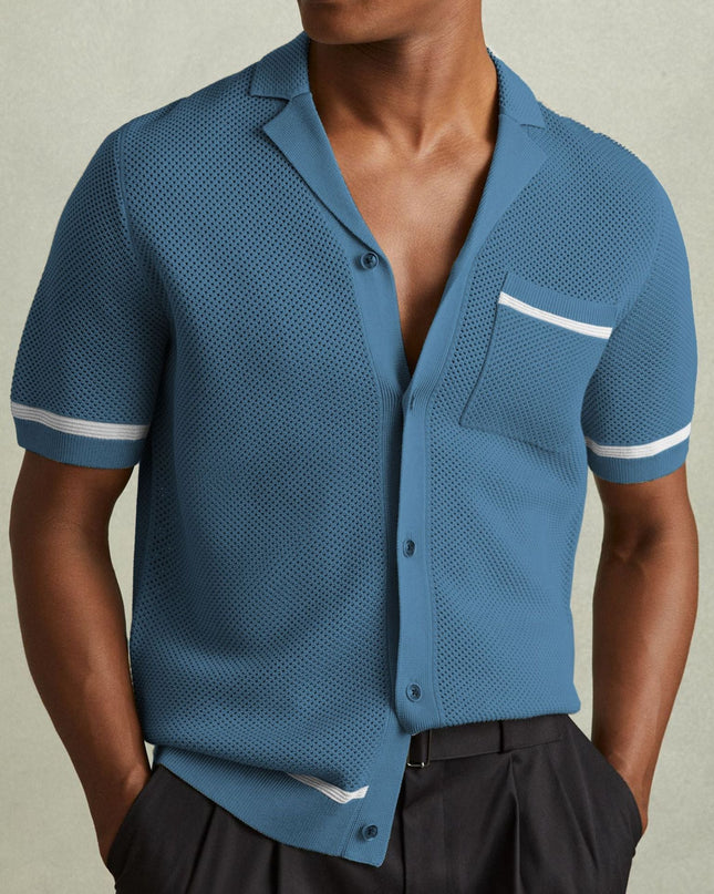 Amalfi Cuban Collar Polo Shirt Blue Shirts