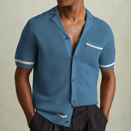 Amalfi Cuban Collar Polo Shirt Blue Shirts