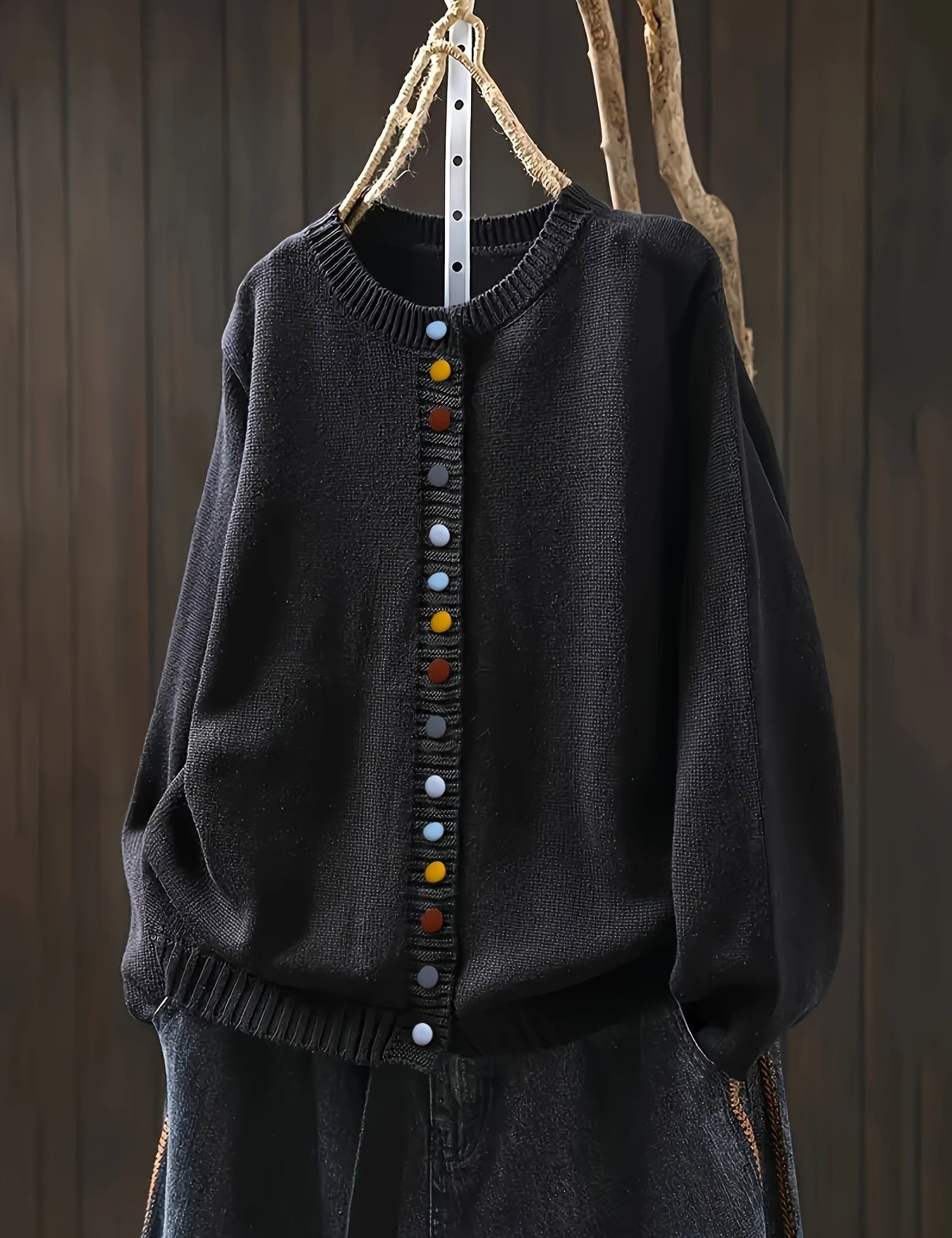 Relaxed Button Cardigan – Soft Everyday Layer Black Cardigan