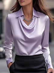Women’s Swing‑Collar Satin Blouse Purple Women Blouse