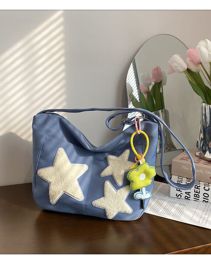 Large Capacity Versatile Crossbody Bag Blue With pendant Crossbody Bag