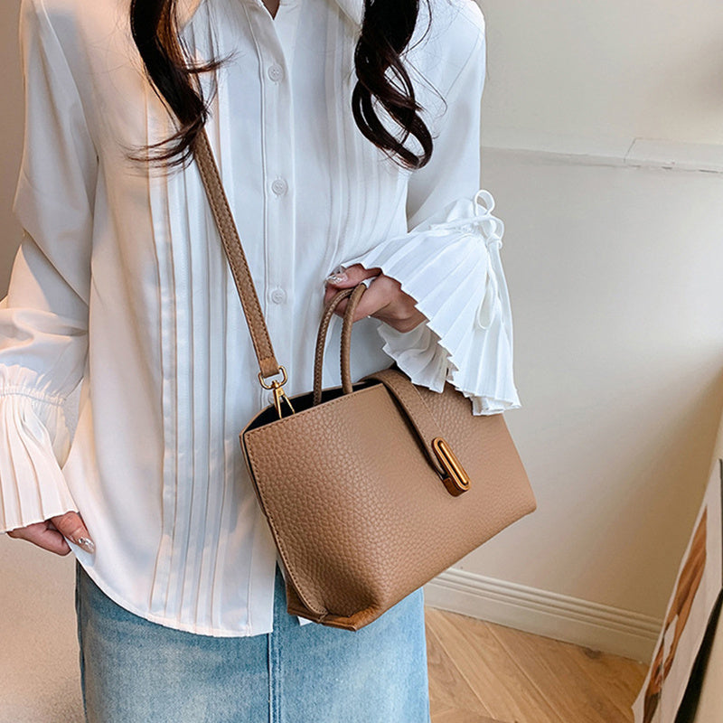 Women's Litchi Pattern Shoulder Bucket Bag Bag
