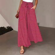Polka Dot Elastic-Waist Wide-Leg Trousers Trousers