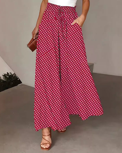 Polka Dot Elastic-Waist Wide-Leg Trousers Trousers