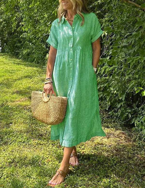 Celira Striped Button-Up Shirt Green Dress