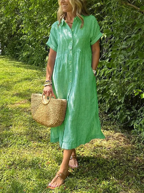 Celira Striped Button-Up Shirt Green Dress