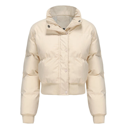 Elegant Warm Cotton Padded Short Coat Khaki Short Coat
