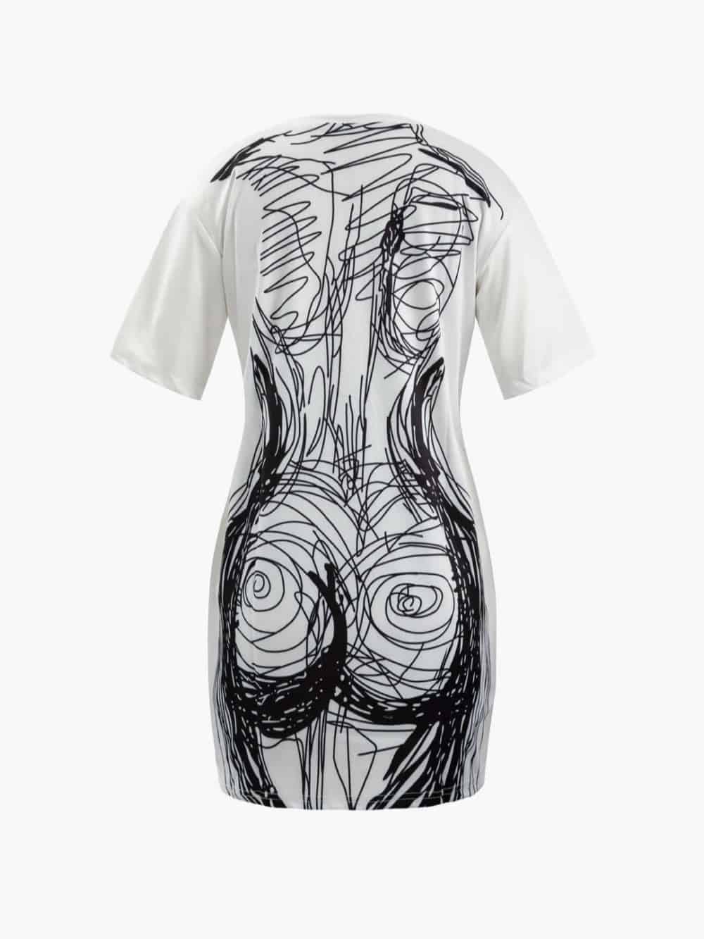 Abstract Line Print Short Sleeve Mini Dress Dresses