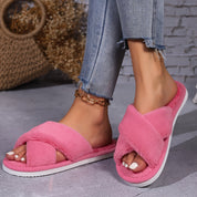 Elegant Open Toe Fuzzy Slippers Red rose Slippers