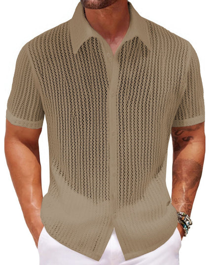 Men's Summer Knitted Polo Shirt Khaki Shirts