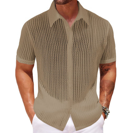Men's Summer Knitted Polo Shirt Khaki Shirts