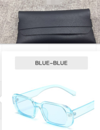 Retro Candy Color Small Frame Sunglasses With glasses bag Light blue Sunglasses