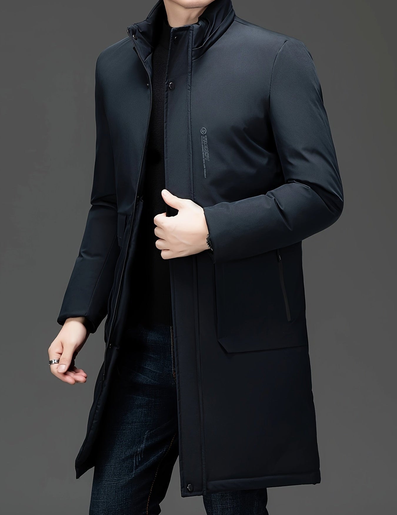 Hooded Elegant Coat Navy Blue Jacket