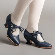 Angela | Orthopedic Leather Heeled Sandals Navy blue Orthopedic Heels