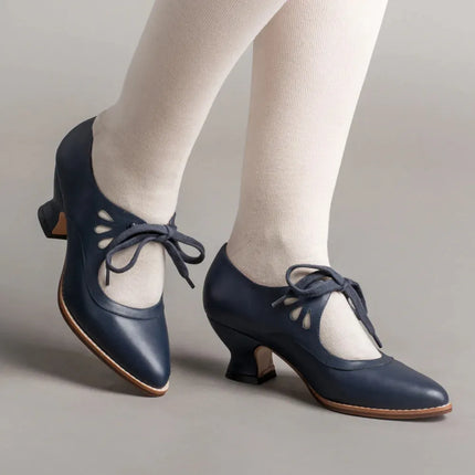 Angela | Orthopedic Leather Heeled Sandals Navy blue Orthopedic Heels