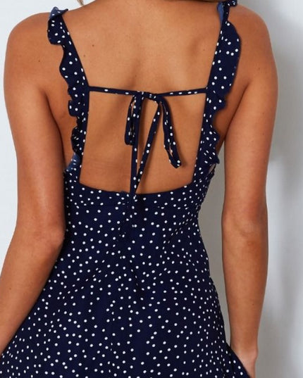 Polka Dot Strappy Side-Slit Midi Dress Dresses
