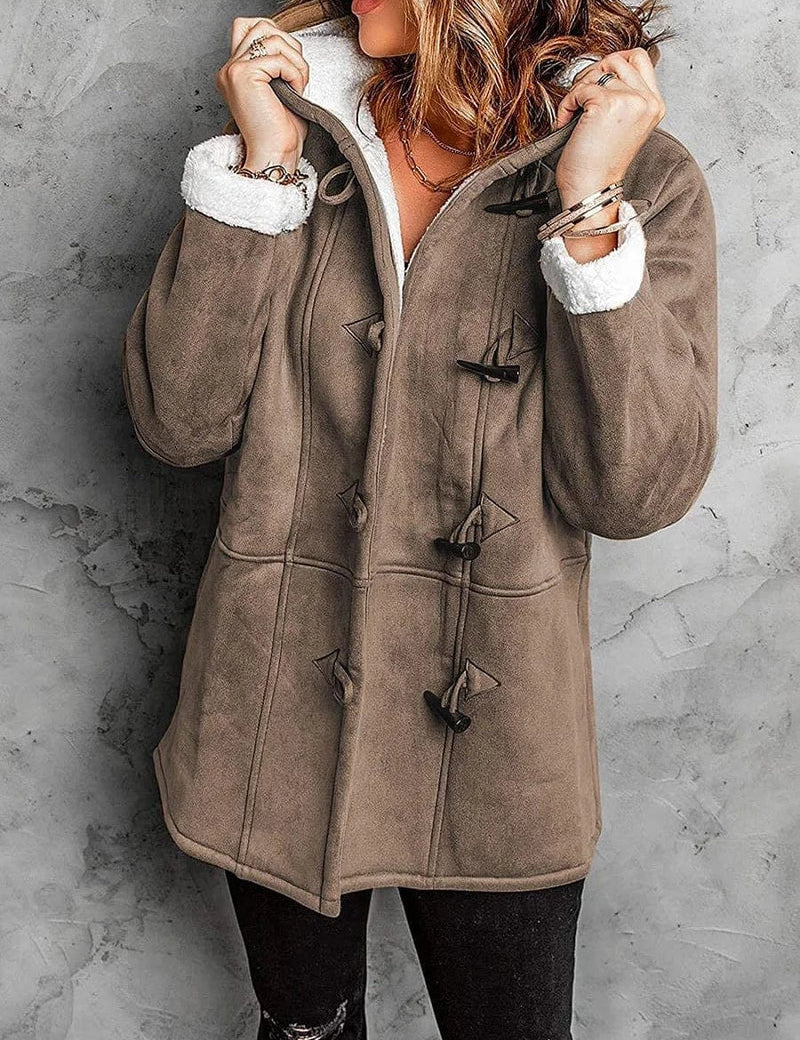 Elegant Cashmere Hooded Coat Khaki Hooded Coat