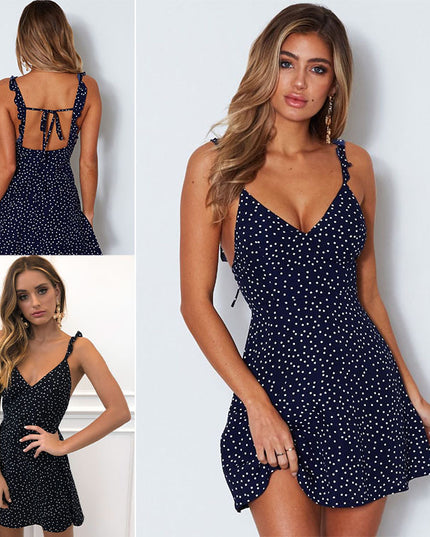 Polka Dot Strappy Side-Slit Midi Dress Dresses