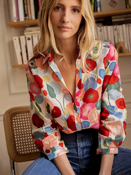 Plus Size Floral Button-Down Shirt Red Shirts & Tops