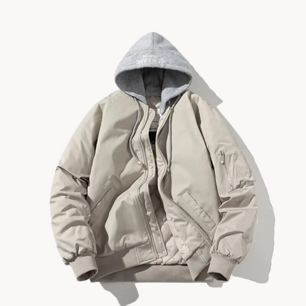 Men's Hooded Bomber Jacket Greywhite thick hat Jackets