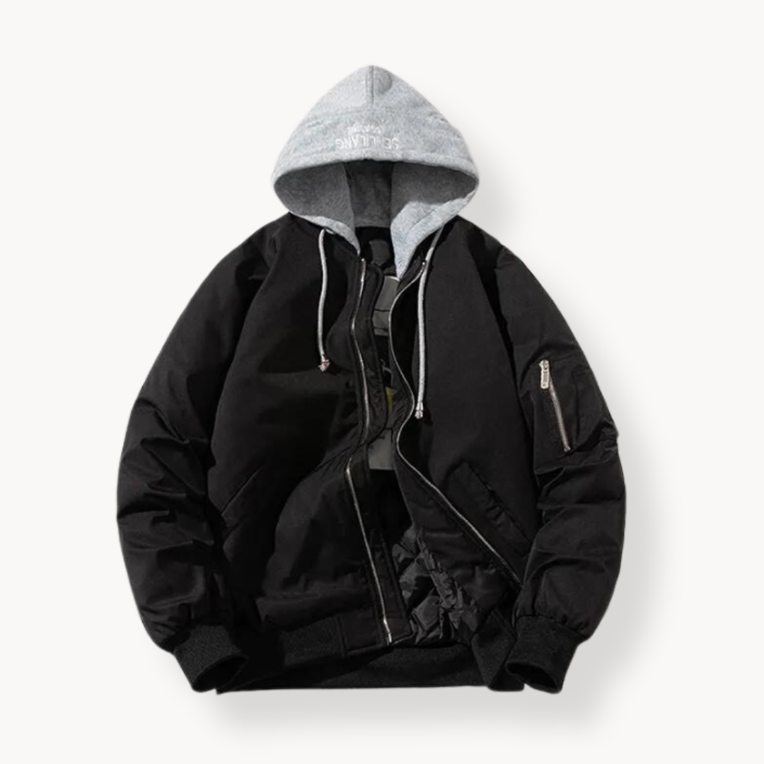 Men's Hooded Bomber Jacket Black thick hat Jackets