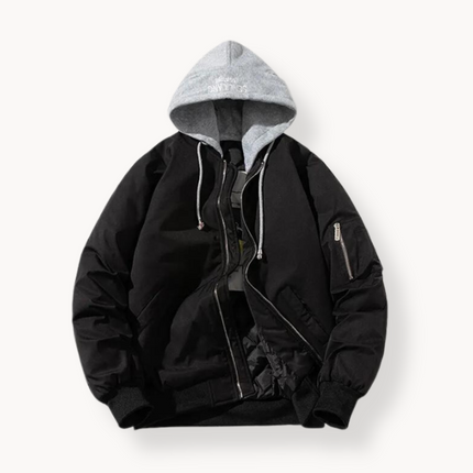 Men's Hooded Bomber Jacket Black thick hat Jackets