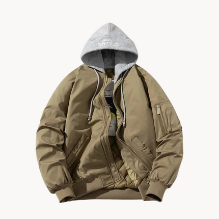 Men's Hooded Bomber Jacket Khaki thick hat Jackets