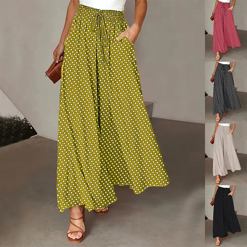 Polka Dot Elastic-Waist Wide-Leg Trousers Trousers