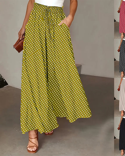 Polka Dot Elastic-Waist Wide-Leg Trousers Trousers