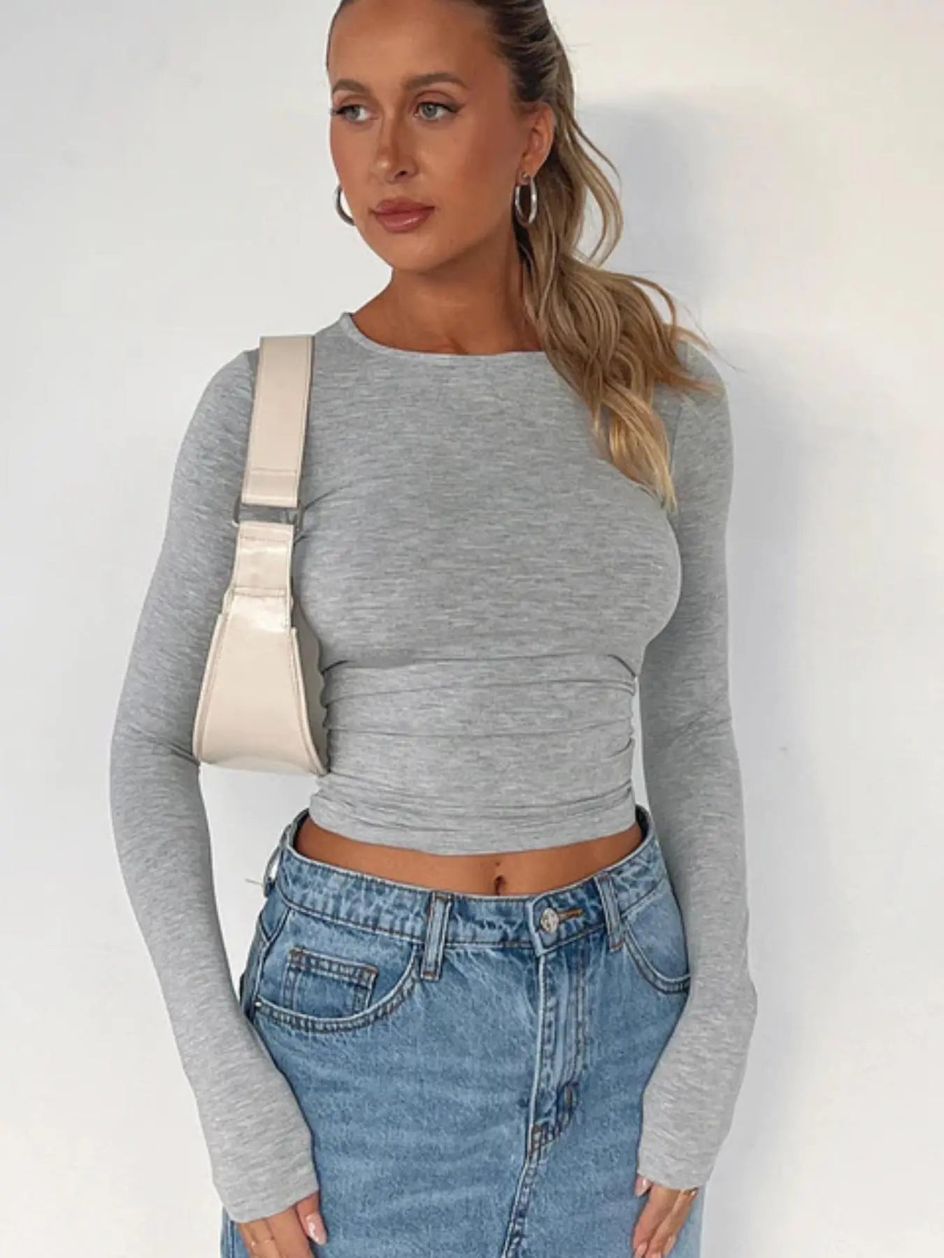 Riley Relaxed Crop Tee Light Gray
