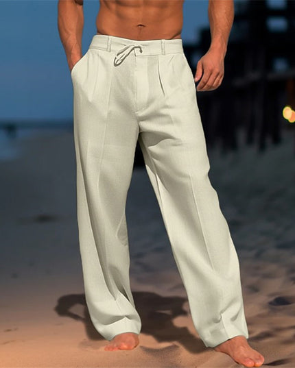 Men's Casual Wide-Leg Drawstring Pants with Pockets Khaki Trousers