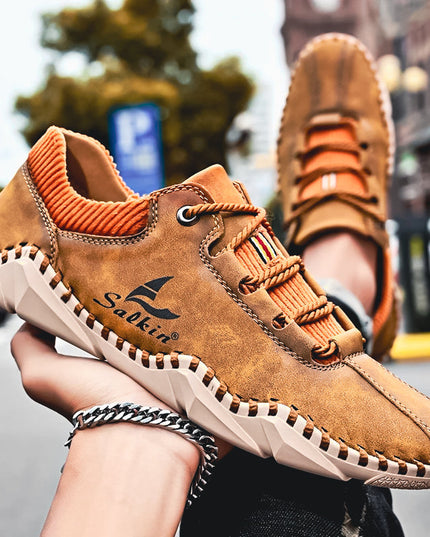 The Salkin™ Genuine Leather Italian Shoes Yellow Brown Shoes