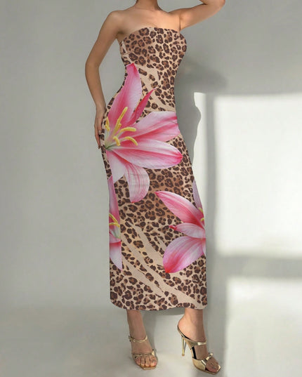 Women's Slim-Fit Floral Print Dress Leopard Figure Dress